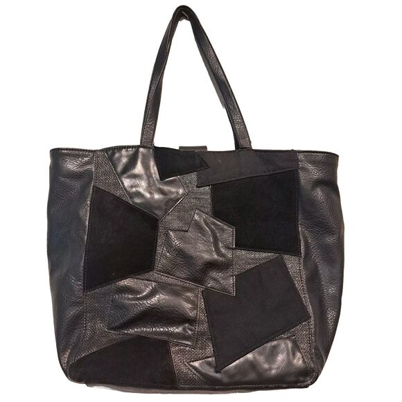 Juicy Couture Handbags - Juicy Couture Faux Leather Tote Black Patch Pattern Snap Large Double Handles